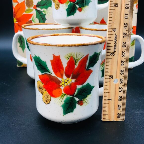 Vintage Mikasa Happy Holidays Ironstone Christmas Mugs - Set of 4 - Original Box - Picture 10 of 10